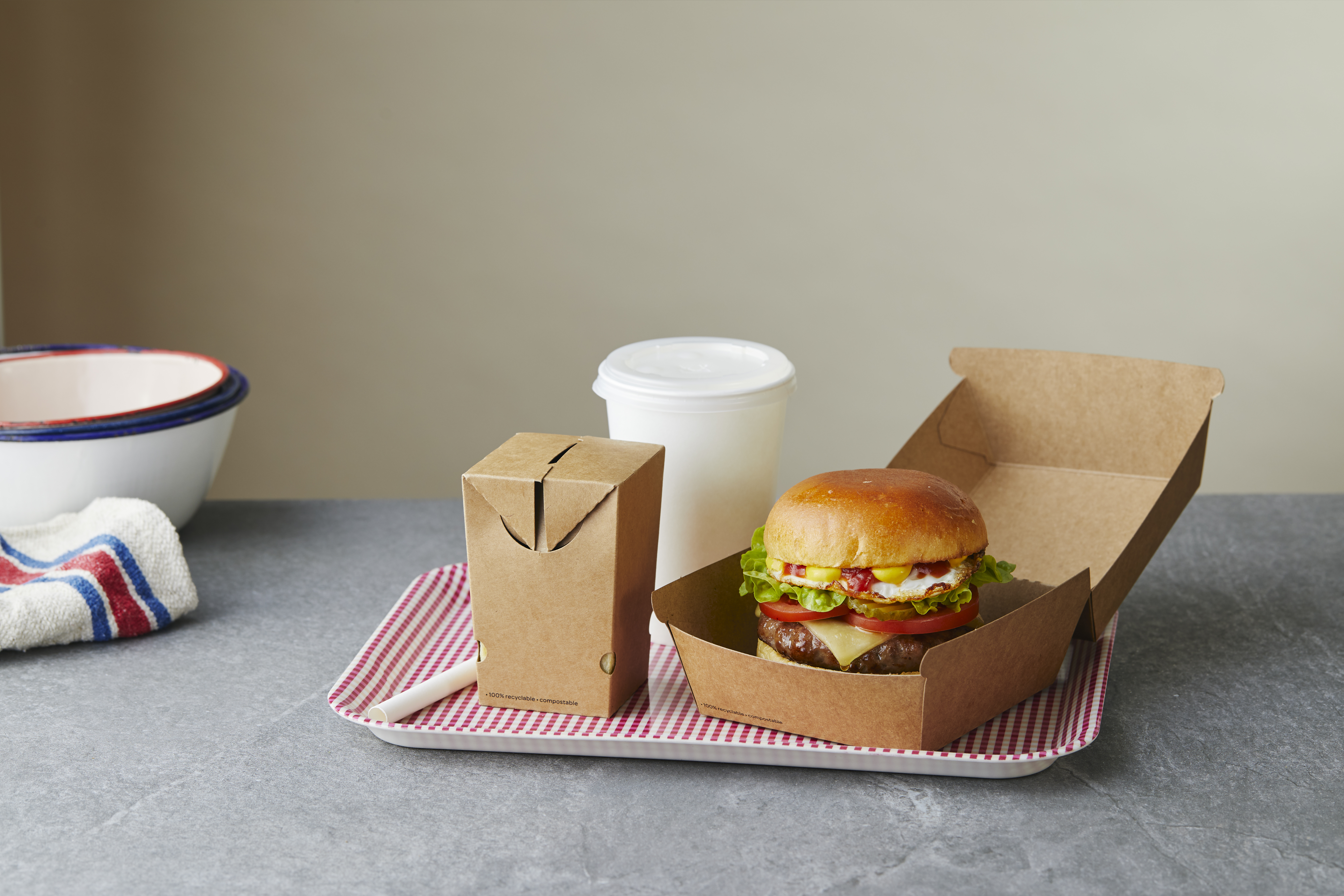 Takeaway food packaged in cartons. 